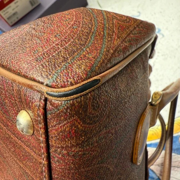 ETRO Milano‎ Vintage Paisley Print Leather Handbag Top Handle Satchel Bag